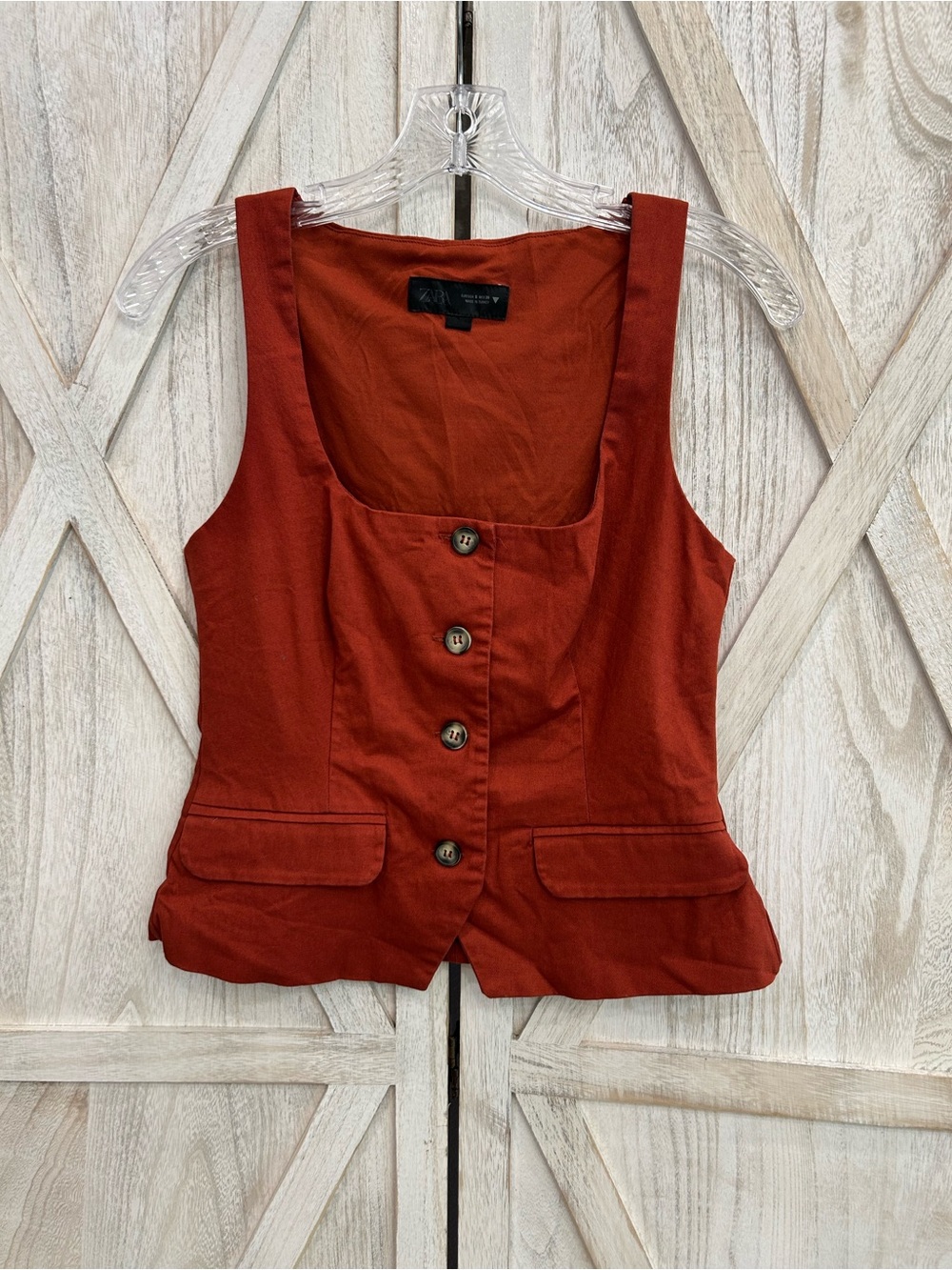 Zara Rust Red Button-Front Women's Vest Bodysuit